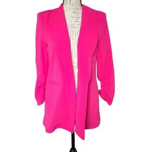 Wdirara Women's Size Small Hot Pink Oversized Push up Sleeve Open Front Blazer